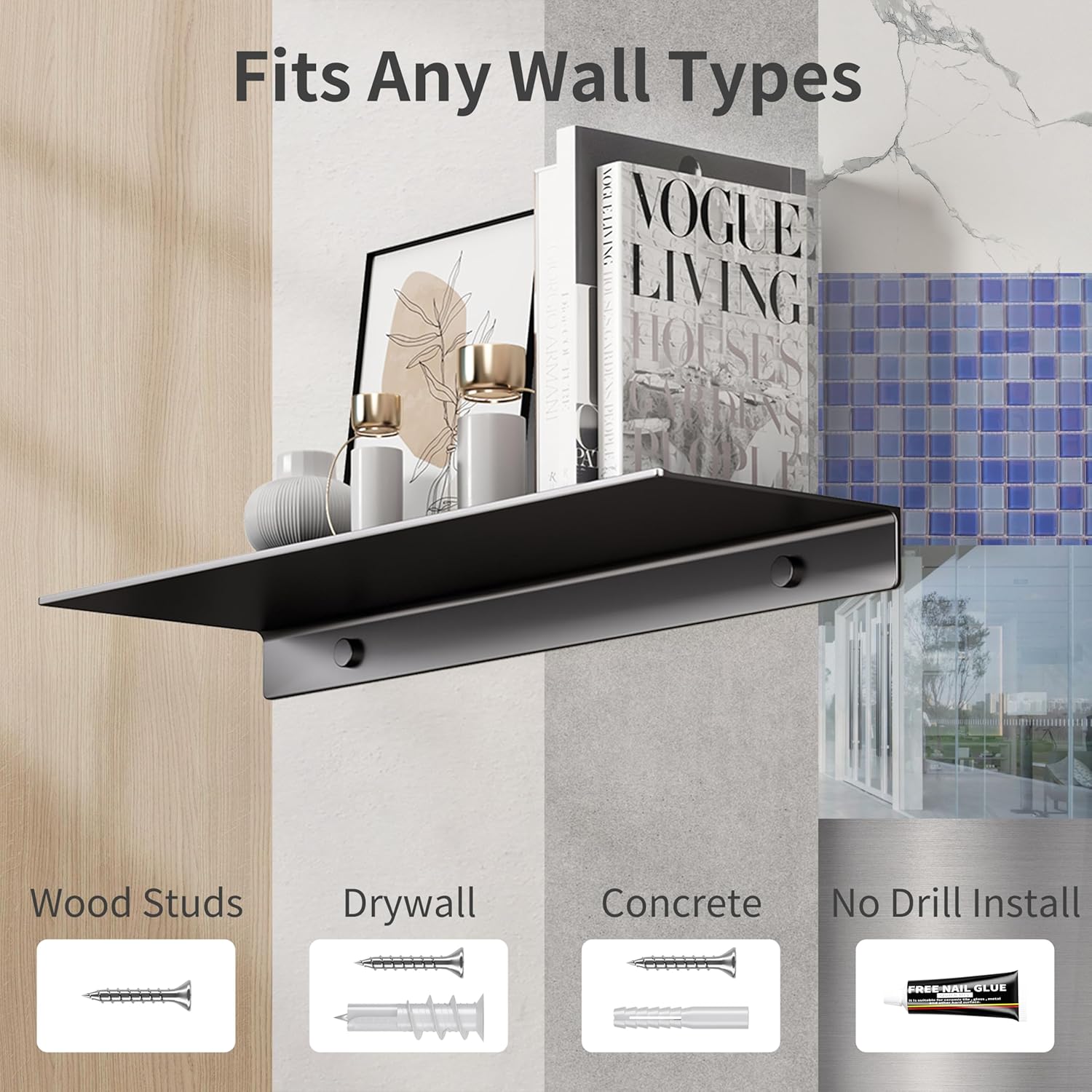 Danpoo Black Floating Shelves Wall Storage 2PCS