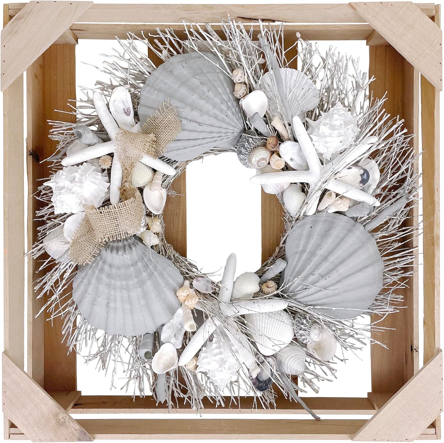 ANDALUCA Natural Seashells Starfish 20 Inch Coastal Wreath
