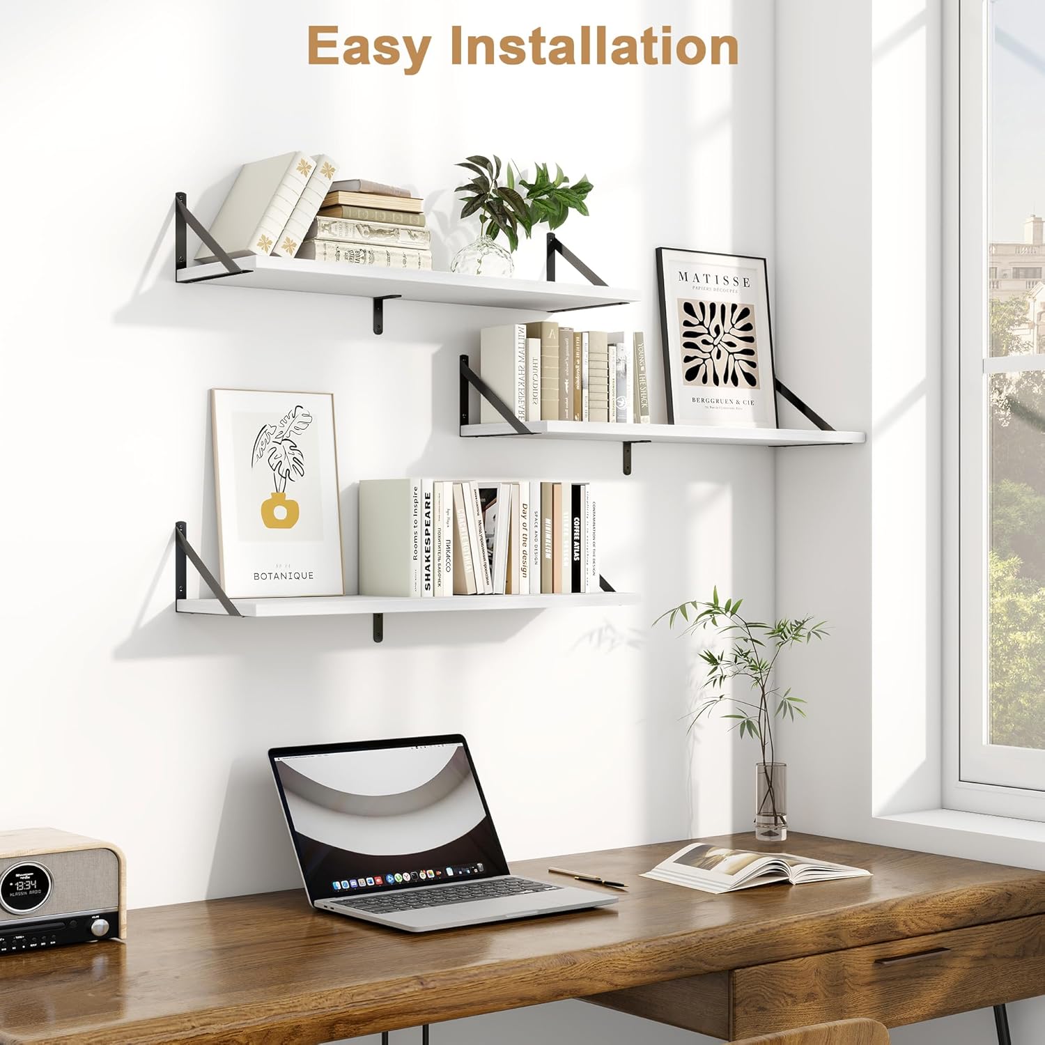 Fun Memories Floating Shelves Set of 3 White Wall-Mounted Bookshelves