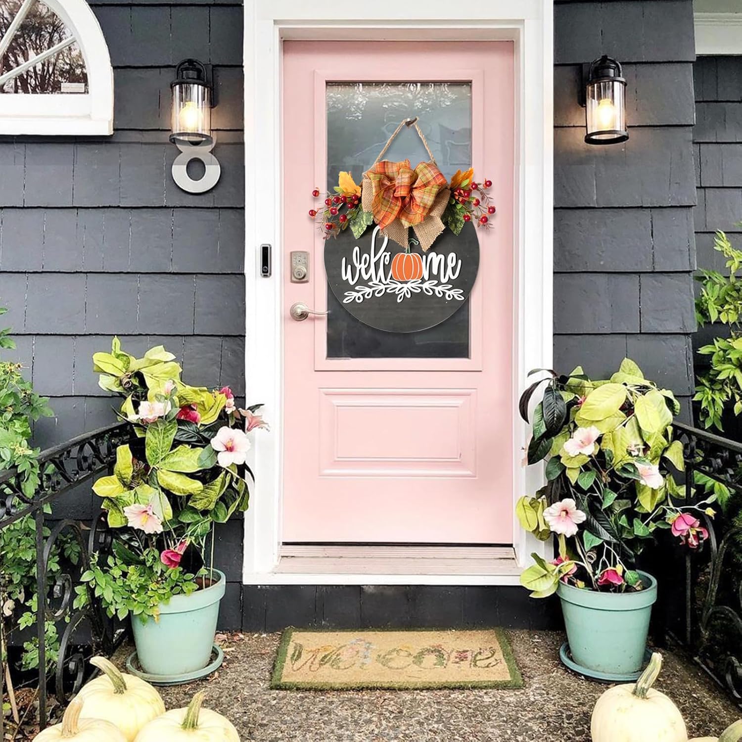 Idyllic Fall Wreath with Burlap Bow and Artificial Berries