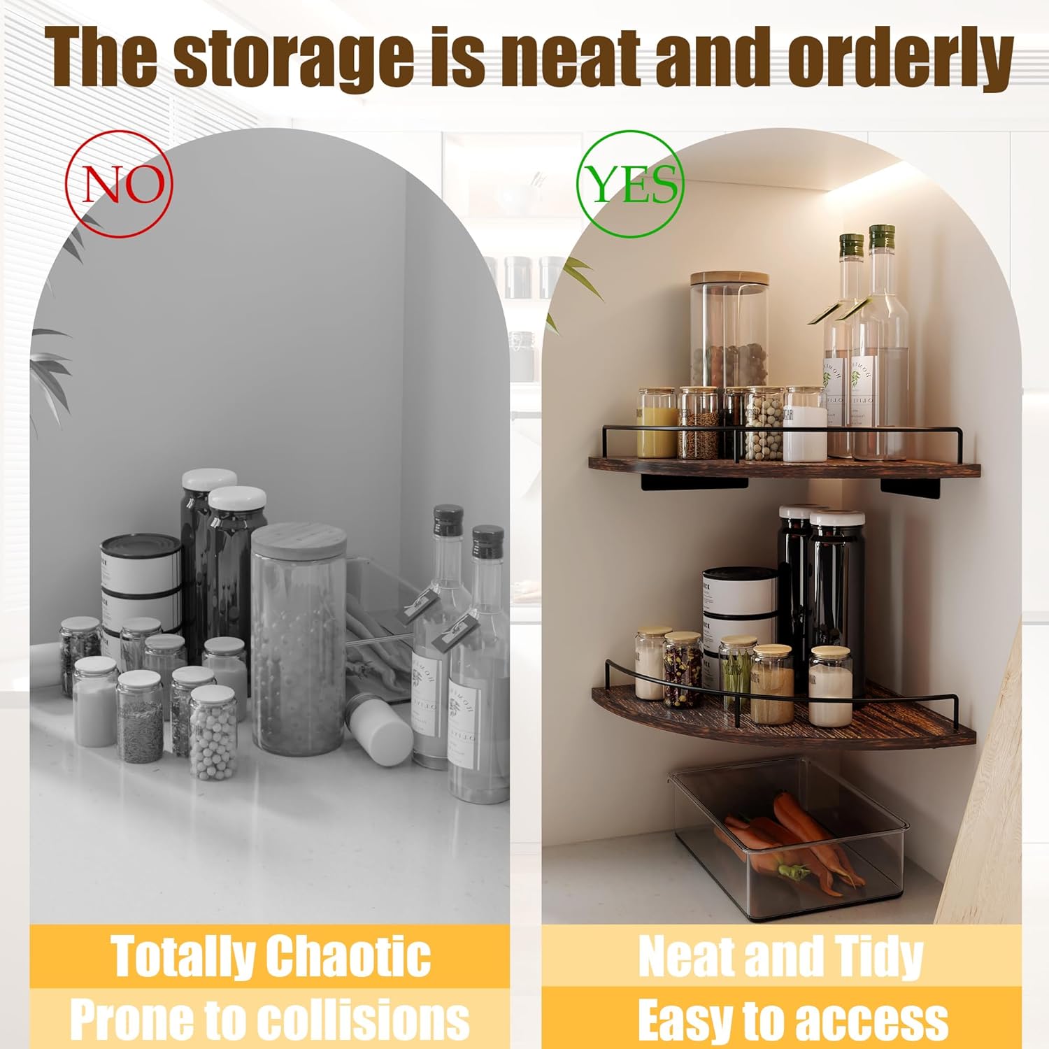 Corner Floating Shelves Set of 2 Rustic Brown Wood Wall Mount Storage with Guardrail