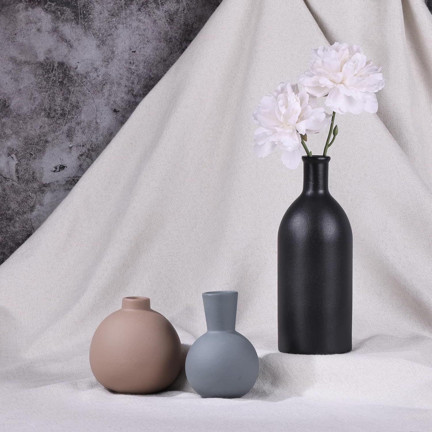 LINYTHER Ceramic Vase Set of 3 Decor Brown