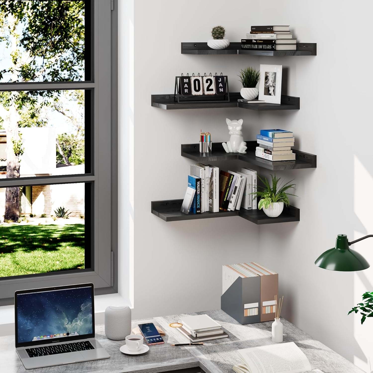 4-Tier Corner Floating Shelves Black