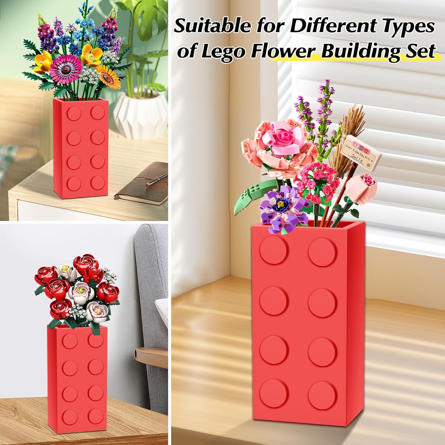 Red Vase for Lego Flowers Display Stand