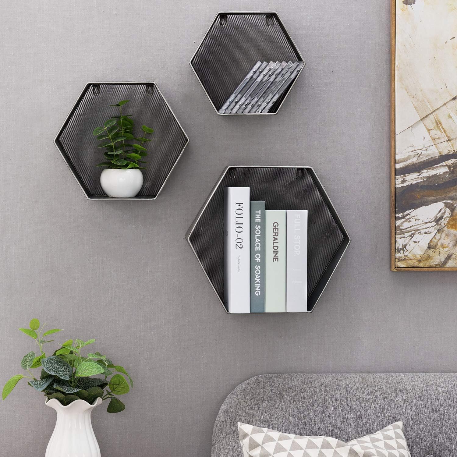 3 Piece Rustic Hexagon Floating Shelves Set
