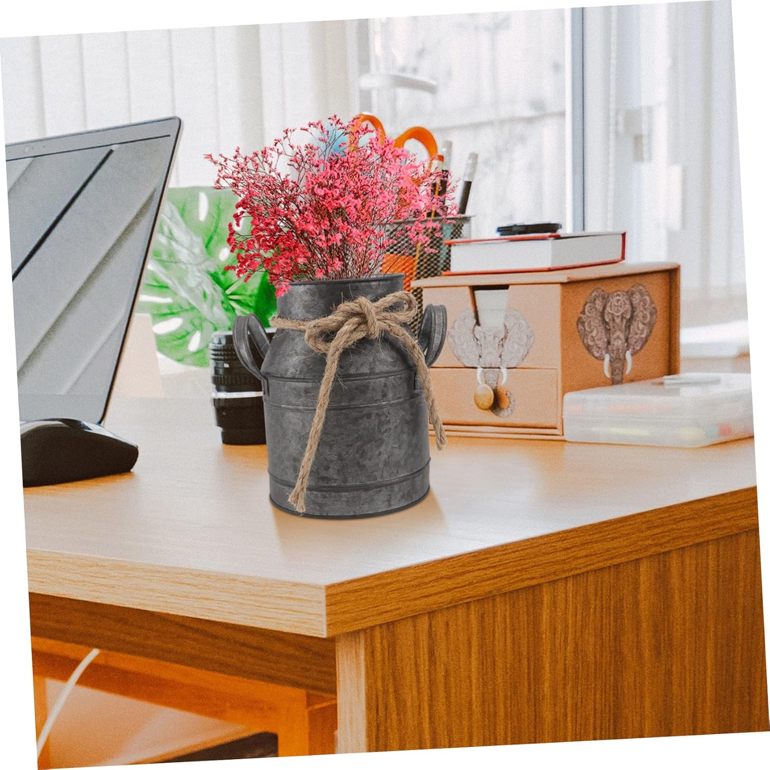 Retro Iron Flower Bucket Pot Vase for Home Decor