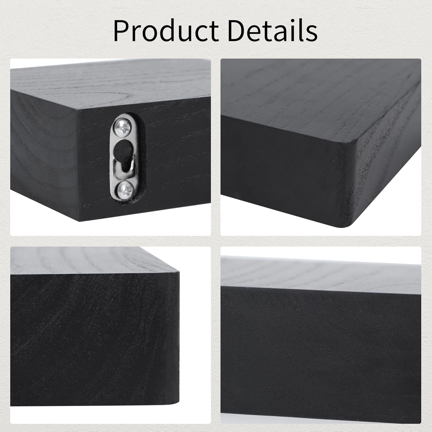 Set of 3 Black Floating Shelves for Wall