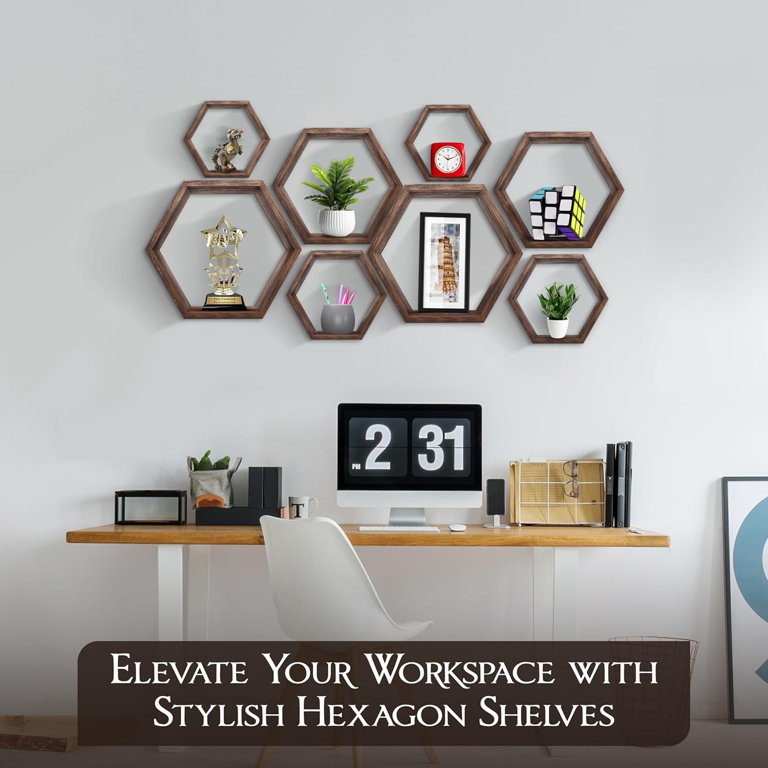 Decovate Hexagon Floating Shelves Set of 8