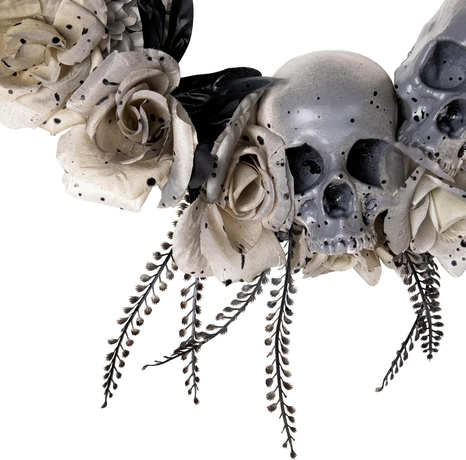 Northlight Double Skull and Roses Halloween Wreath 16 Unlit