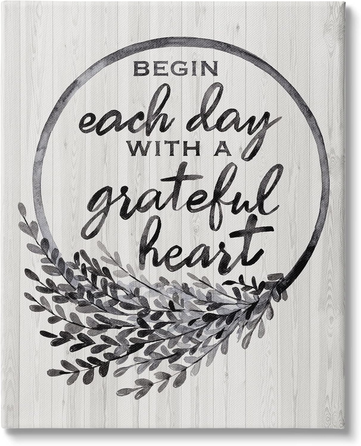 Stupell Industries Grateful Heart Vintage Country Wreath Canvas Wall Art 36x48 Grey