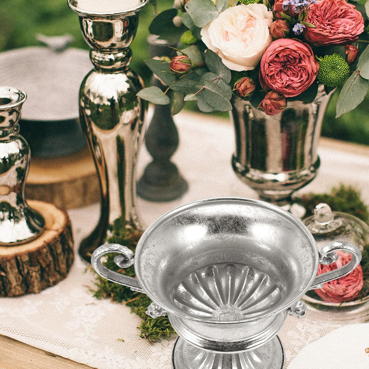 SEWOART Decorative Flower Vase Vintage Silver Vase for Home Decor