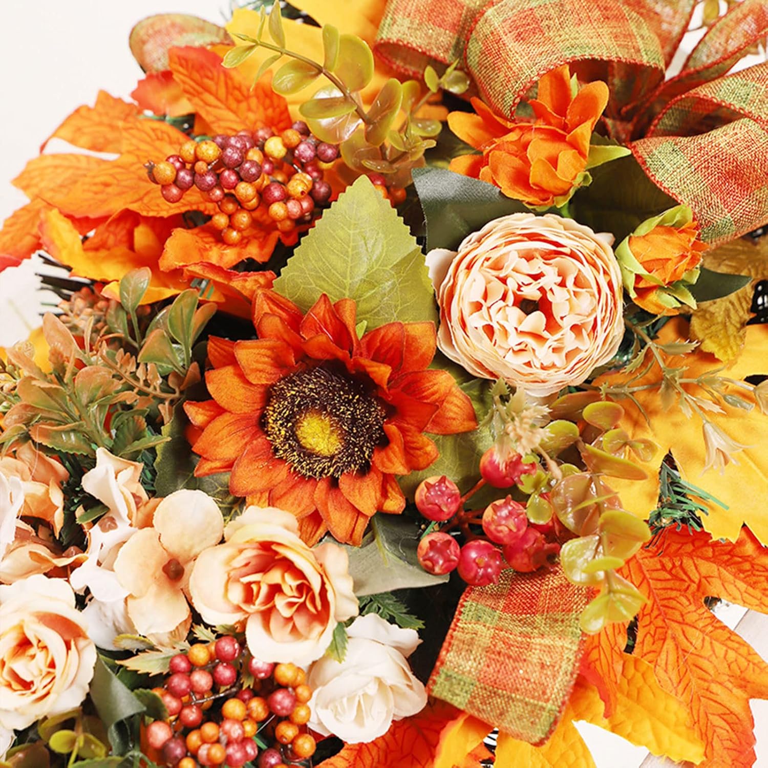 Fall Harvest Teardrop Wreath with Lights
