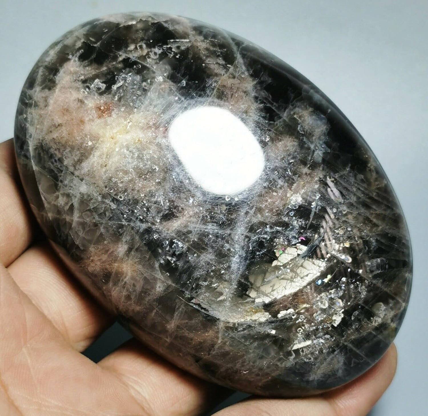 Orbicular Black Moonstones Reiki Stone Druzy Slab
