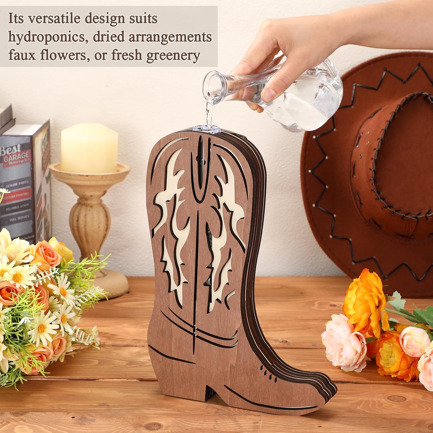 Cowboy Boot Vase with Glass Container 12x8