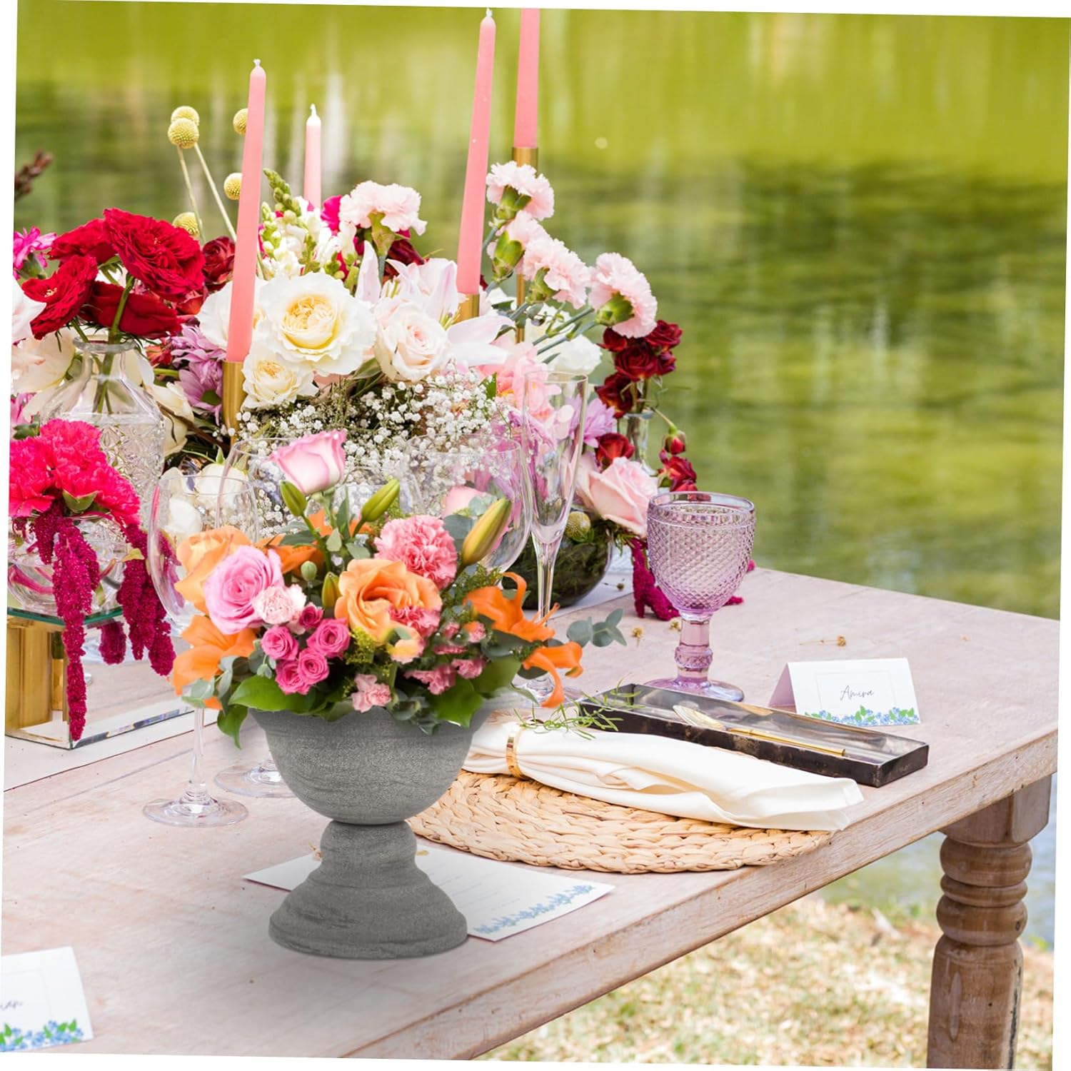 POPETPOP Vintage Metal Flower Vase for Home Decor