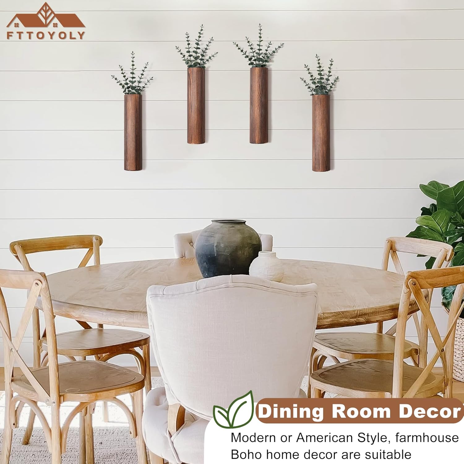 4 Pack Wood Wall Planter with Artificial Eucalyptus