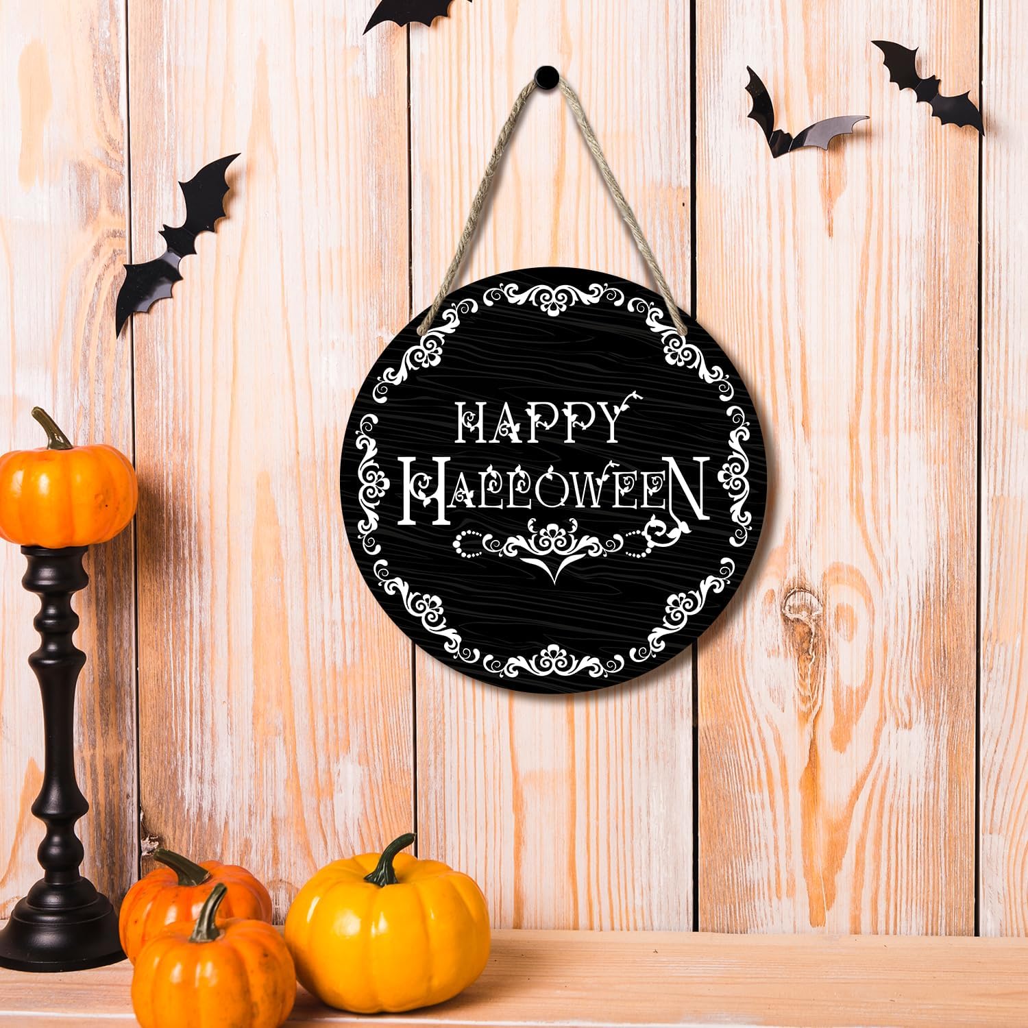 Happy Halloween Wood Sign Plaque - Round Wall Decor