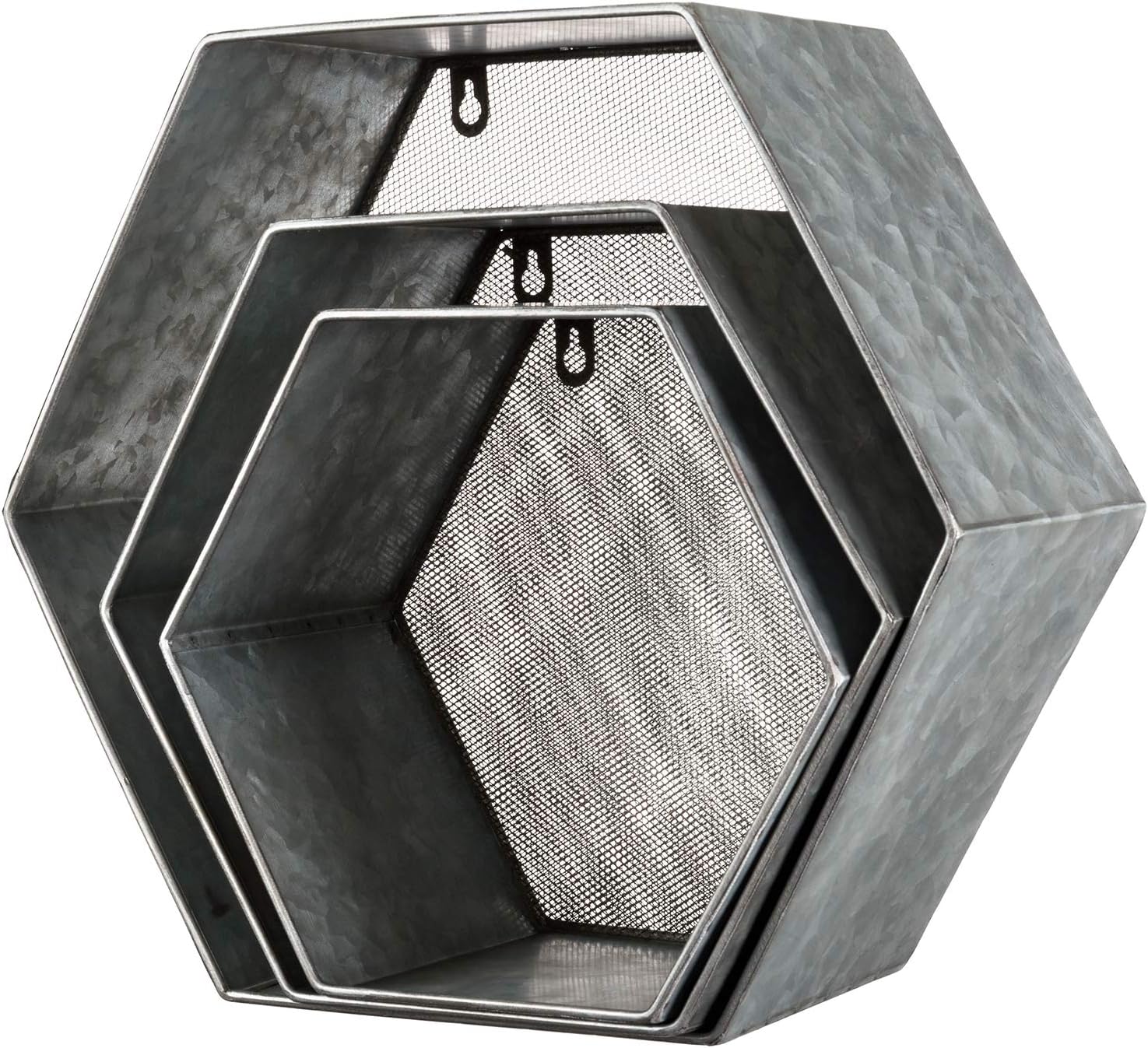 3 Piece Rustic Hexagon Floating Shelves Set
