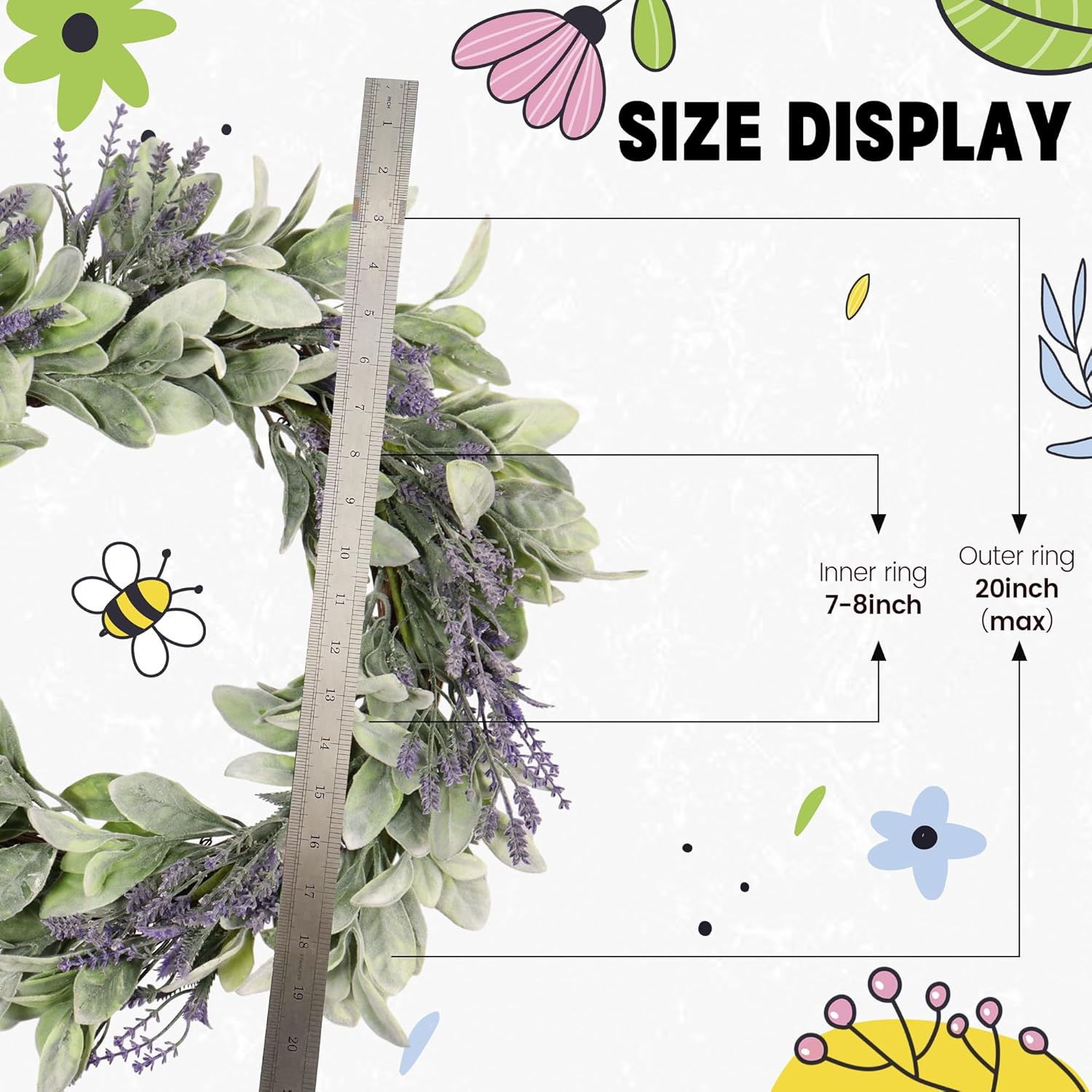 20 Inch Spring Lavender Wreath for Front Door