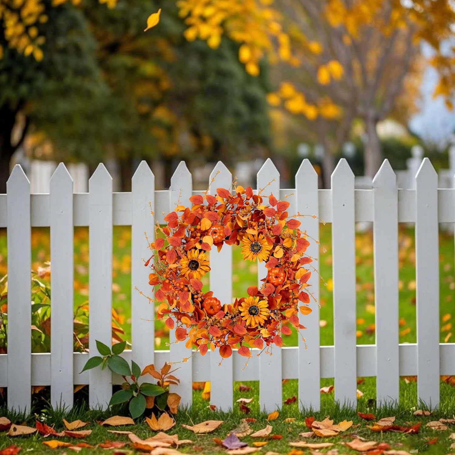 WSTPUPU 22 Inch Fall Wreath for Front Door