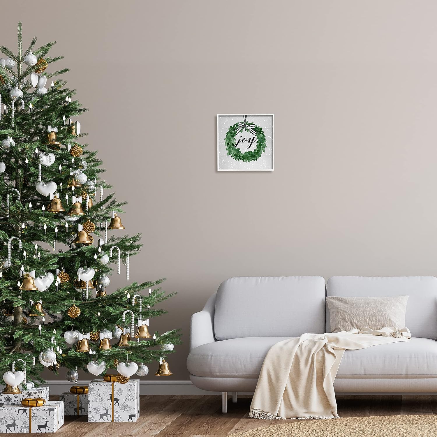 Stupell Industries Joy Sentiment Wreath Wall Art 12x12 Gray Frame