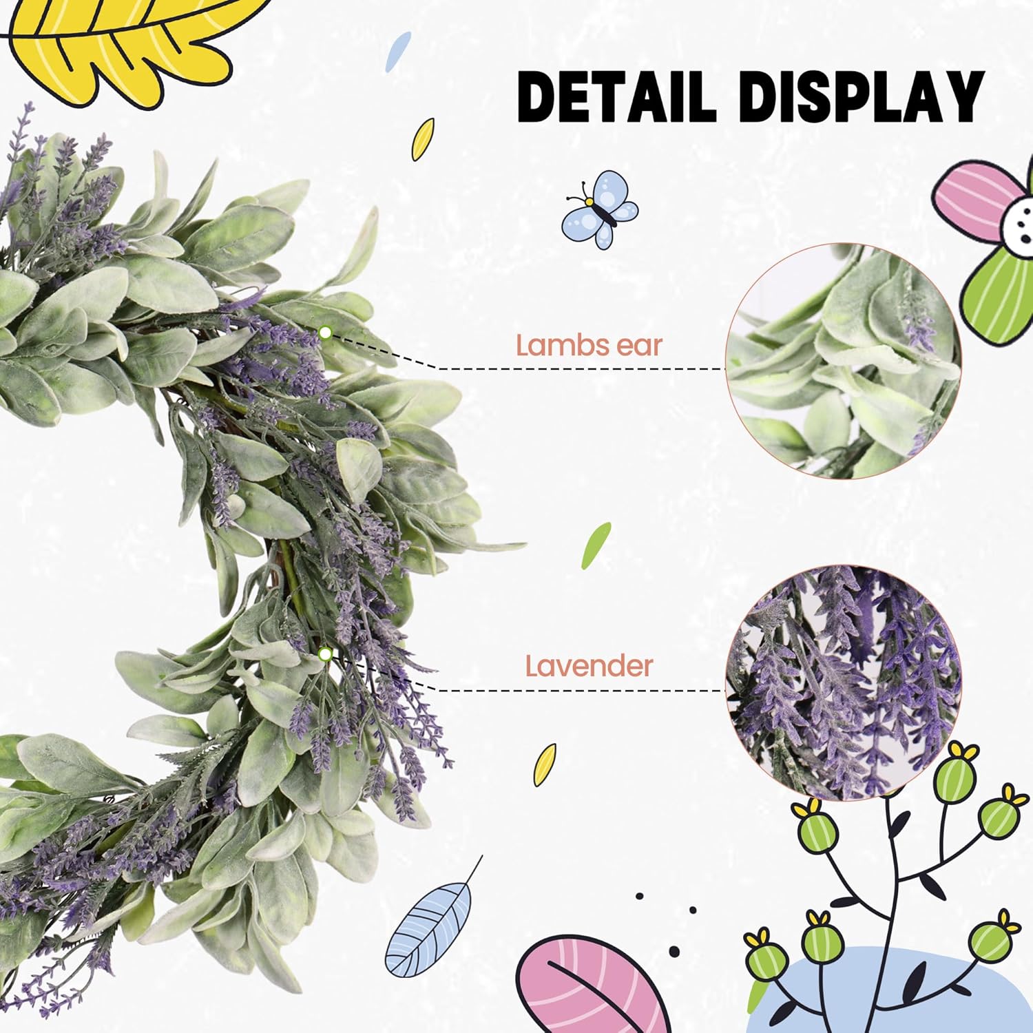 20 Inch Spring Lavender Wreath for Front Door