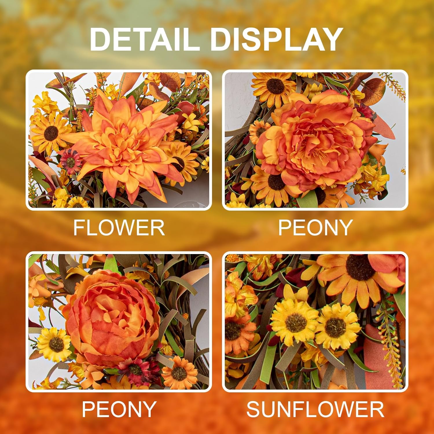 JFLORU 22 Inch Artificial Fall Wreath Autumn Decor for Front Door Thanksgiving Harvest Festival