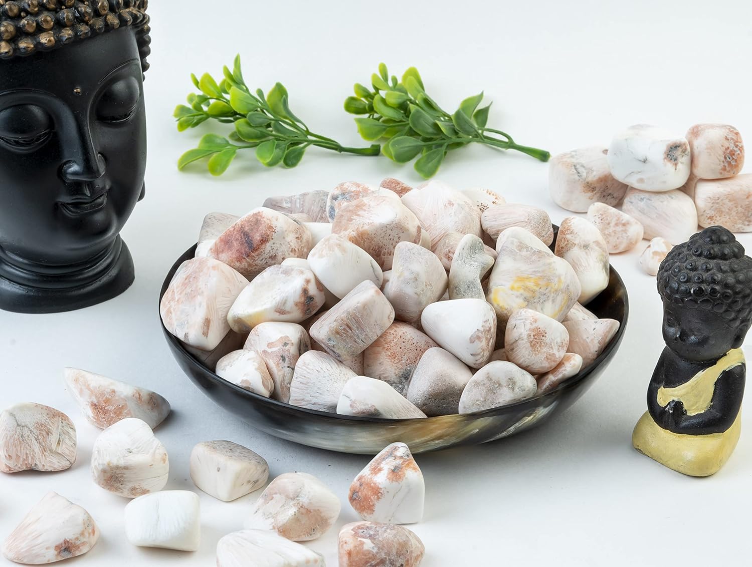 ZAICUS Tumbled Stones Rainbow Moonstone Serpentine Black Tourmaline Bulk