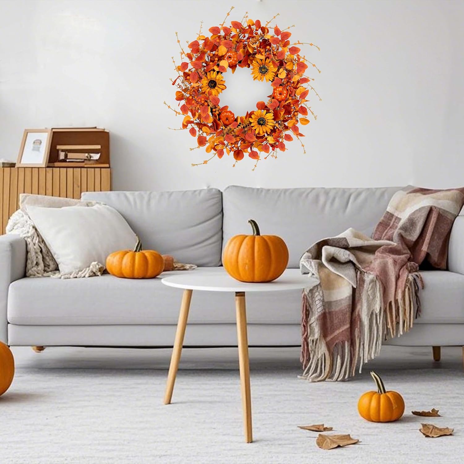 WSTPUPU 22 Inch Fall Wreath for Front Door