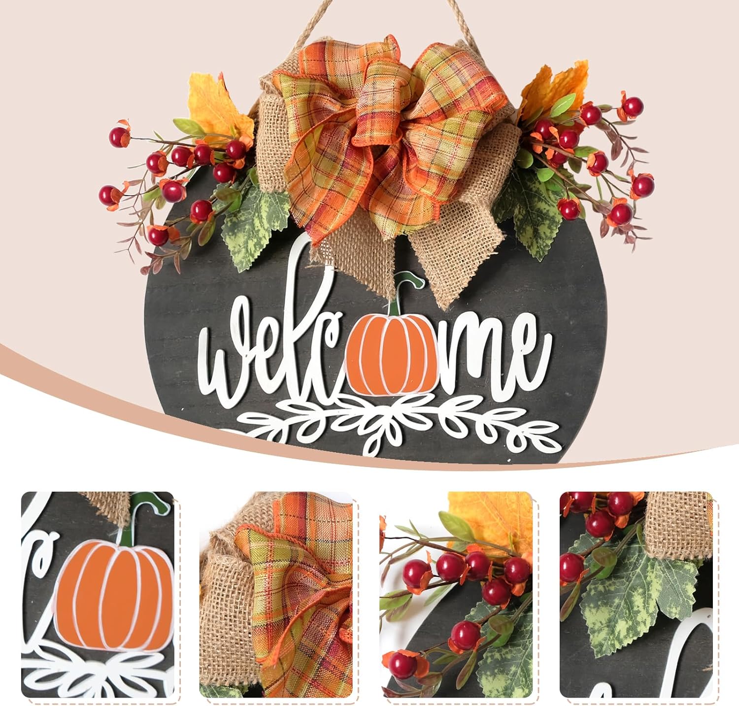 Idyllic Fall Wreath with Burlap Bow and Artificial Berries