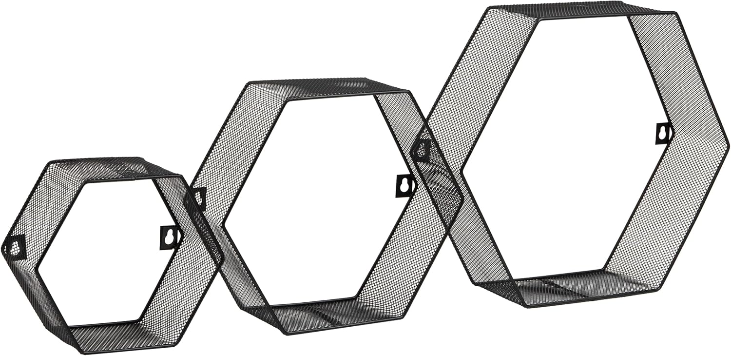 Mind Reader Hexagon Floating Shelves Set of 3 Black