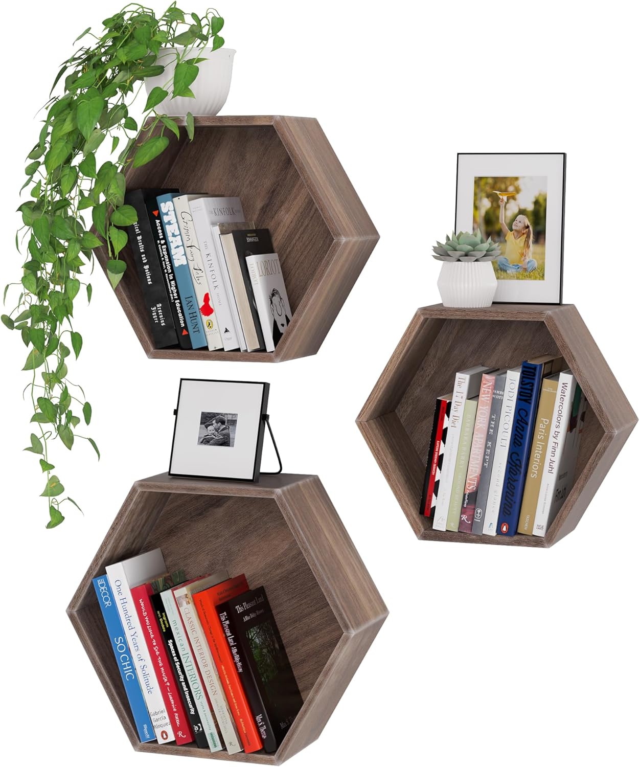 Rustic State Brooks Hexagon Floating Shelves Set of 3
