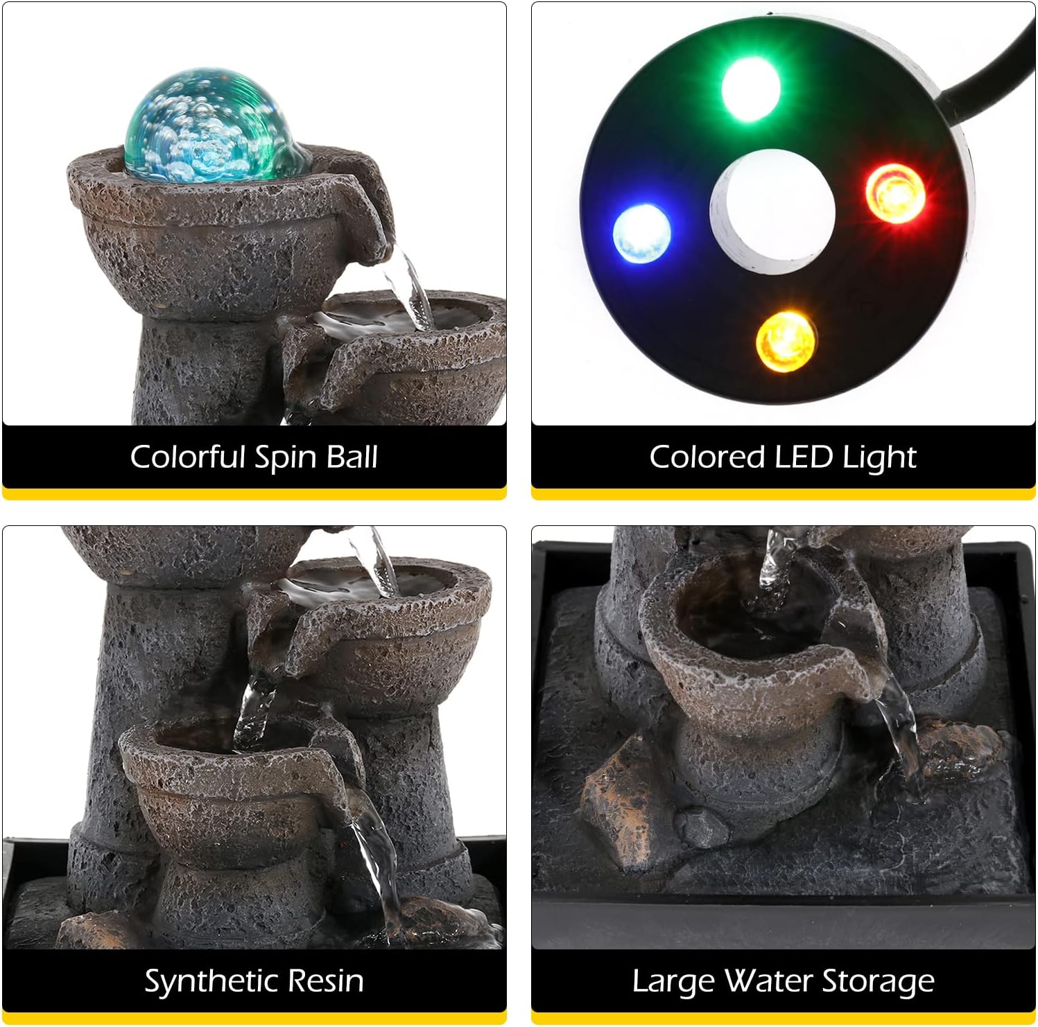 Dyna-Living Water Fountain Indoor Tabletop with Lights for Relaxation and Decor