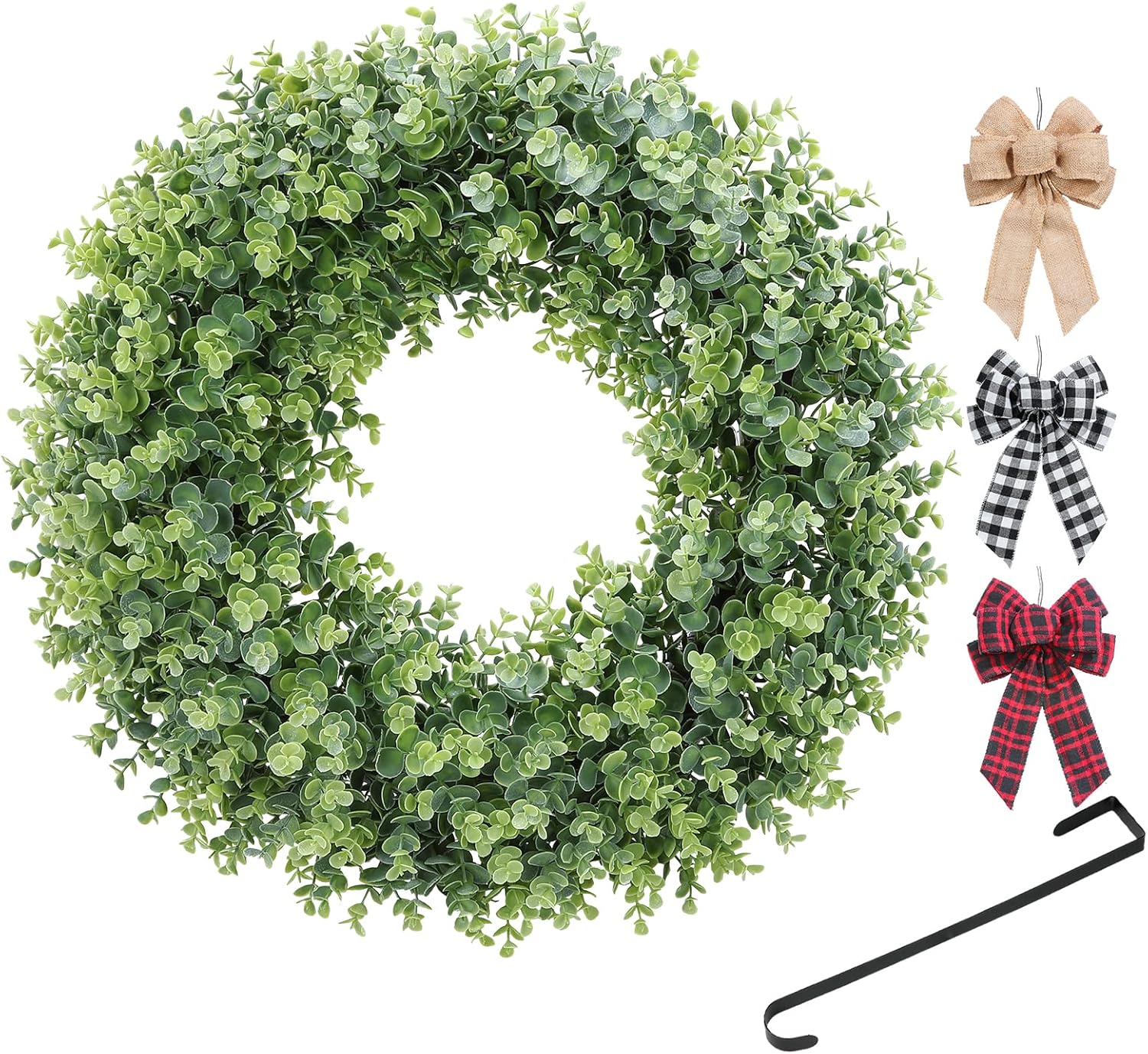 KuiMen Interchangeable Boxwood Wreath - 22 Green Door Decor for Seasons