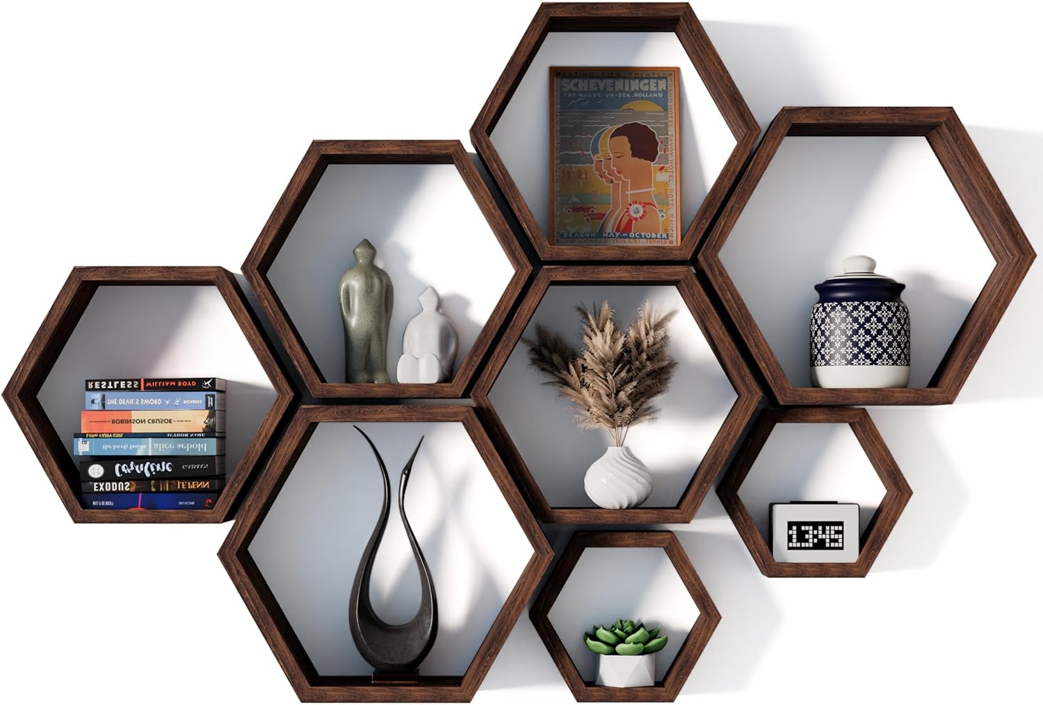 Decovate Hexagon Floating Shelves Set of 8