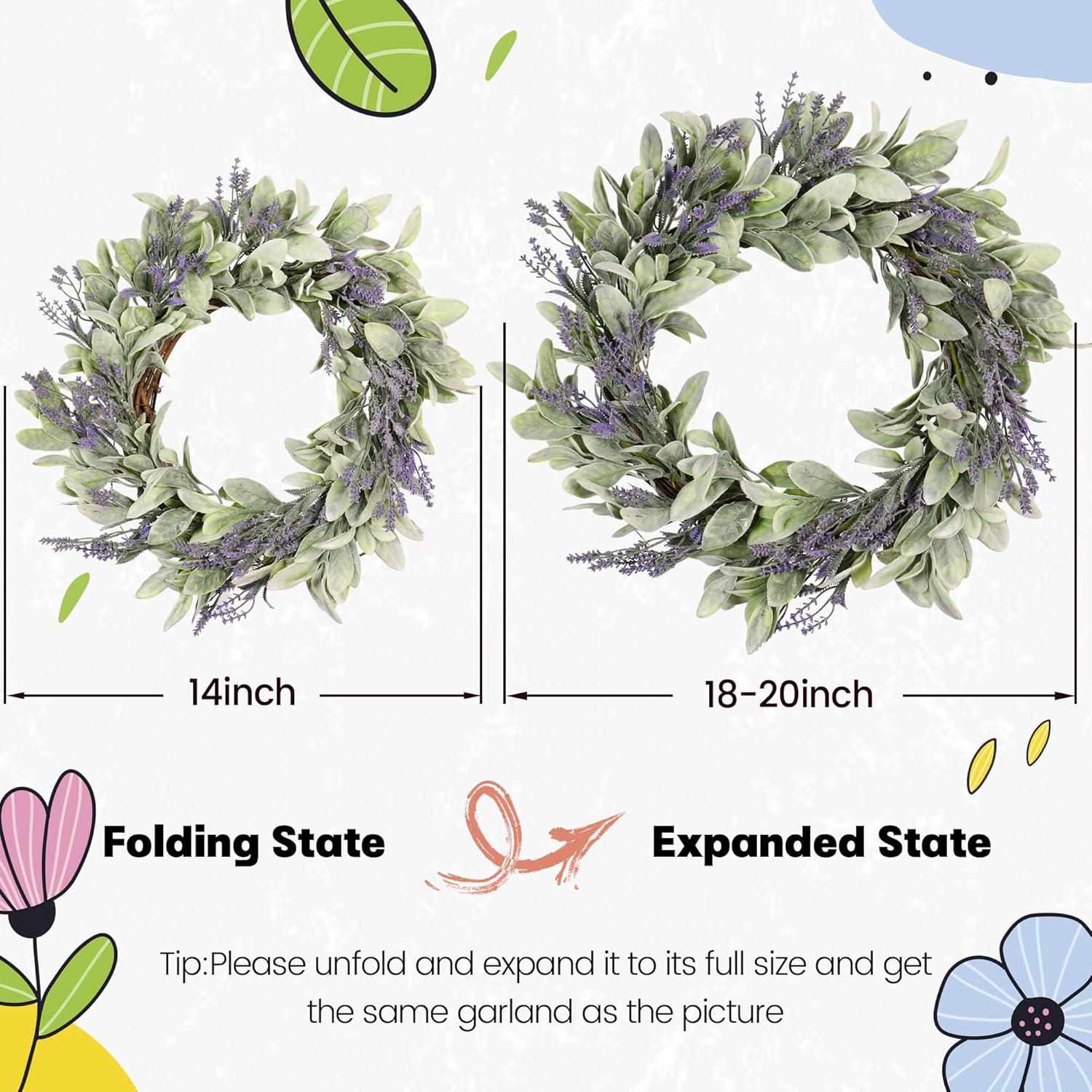 20 Inch Spring Lavender Wreath for Front Door