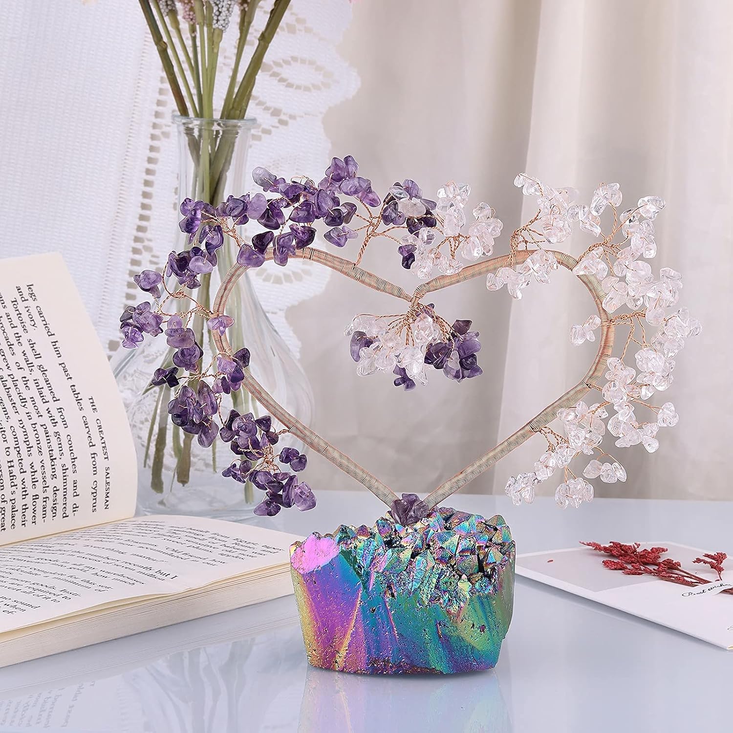 Rockcloud 2 Pcs Rainbow Titanium Coated Crystal Quartz Feng Shui Decoration