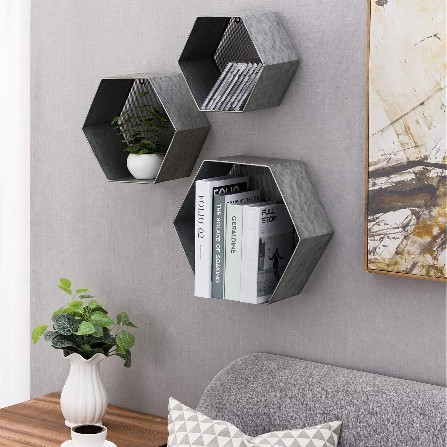 3 Piece Rustic Hexagon Floating Shelves Set