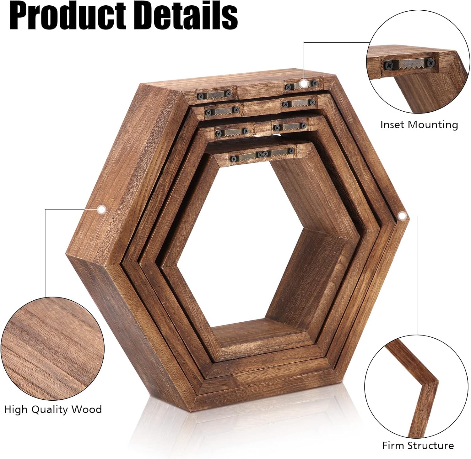Maitys Hexagon Floating Shelves Set of 8 Brown Wood Wall Decor