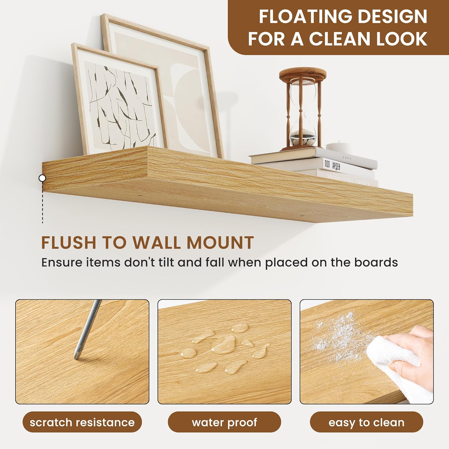 Fuqing Floating Shelves Wall Mounted 24 Inch Set of 2 Oak