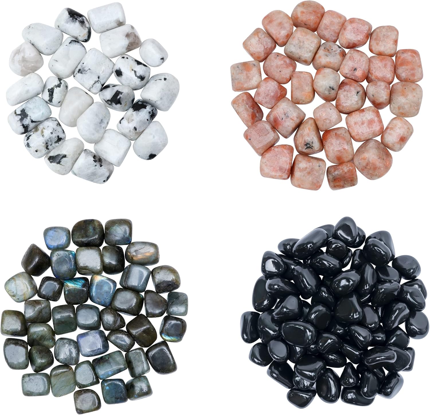 ZAICUS 1lb Rainbow Moonstone Sunstone Labradorite Black Tourmaline Tumbled Stones for Decor Jewelry Making