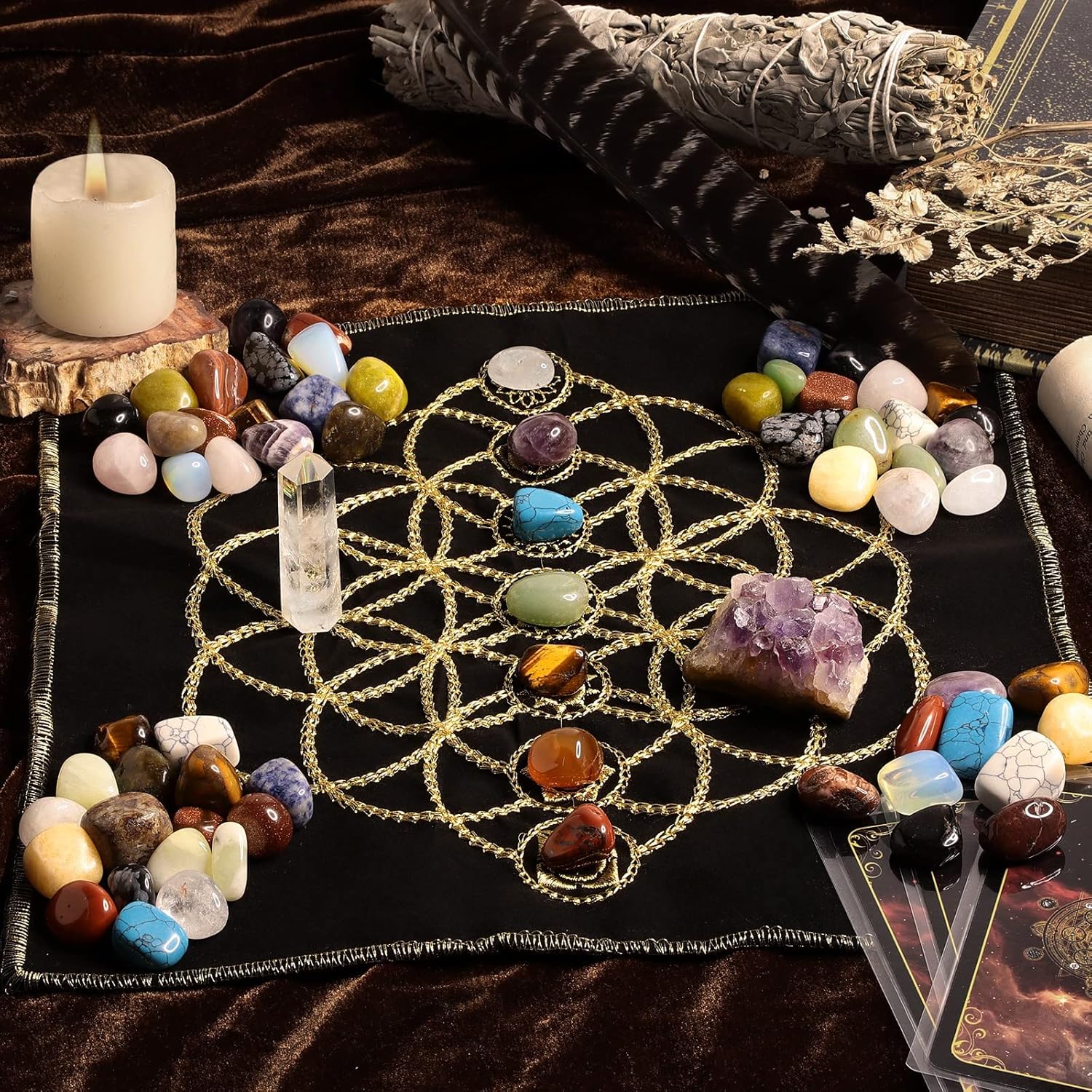 Rockcloud Chakra Healing Stone Meditation Mat Set
