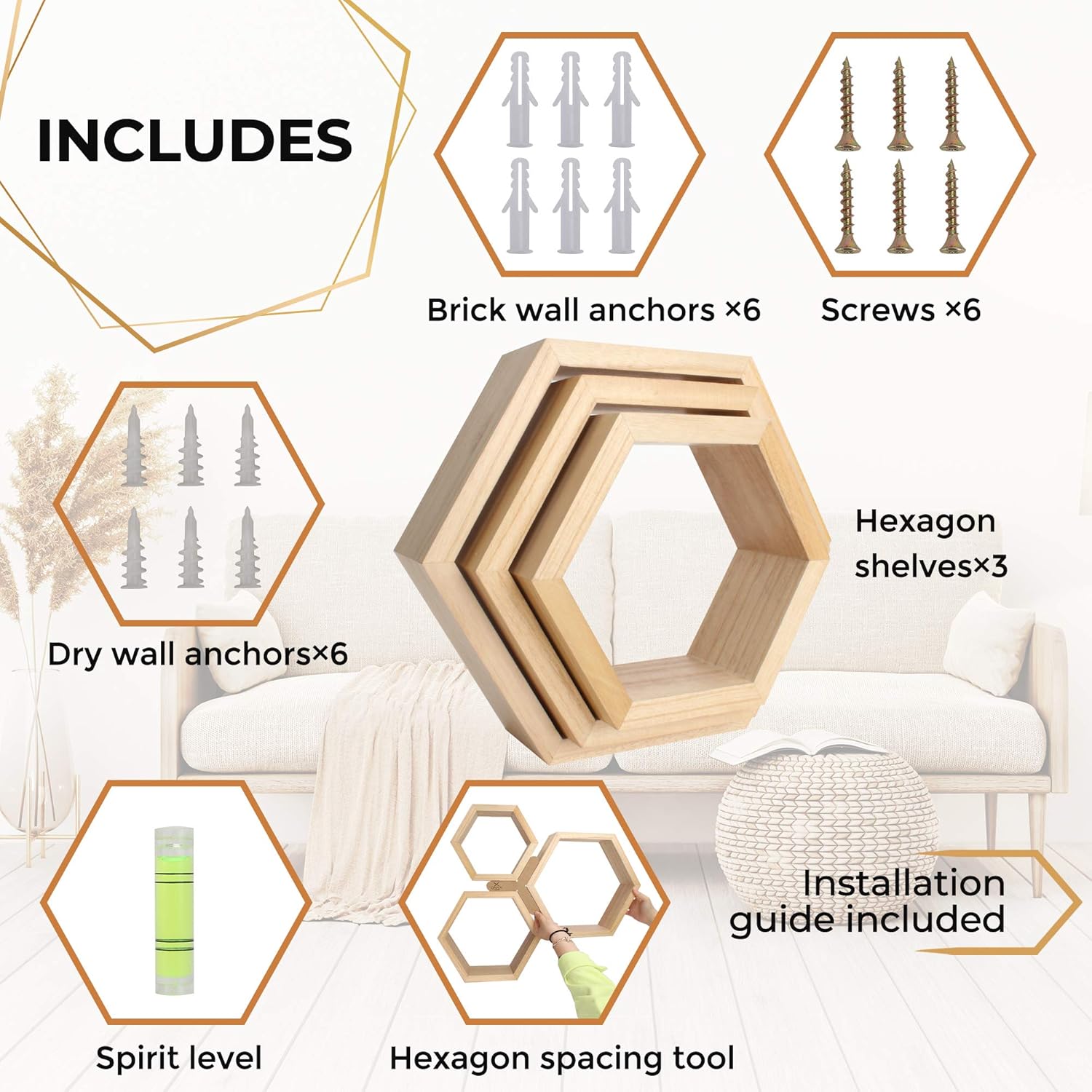 Onyx Home Hexagon Floating Shelves Set of 3