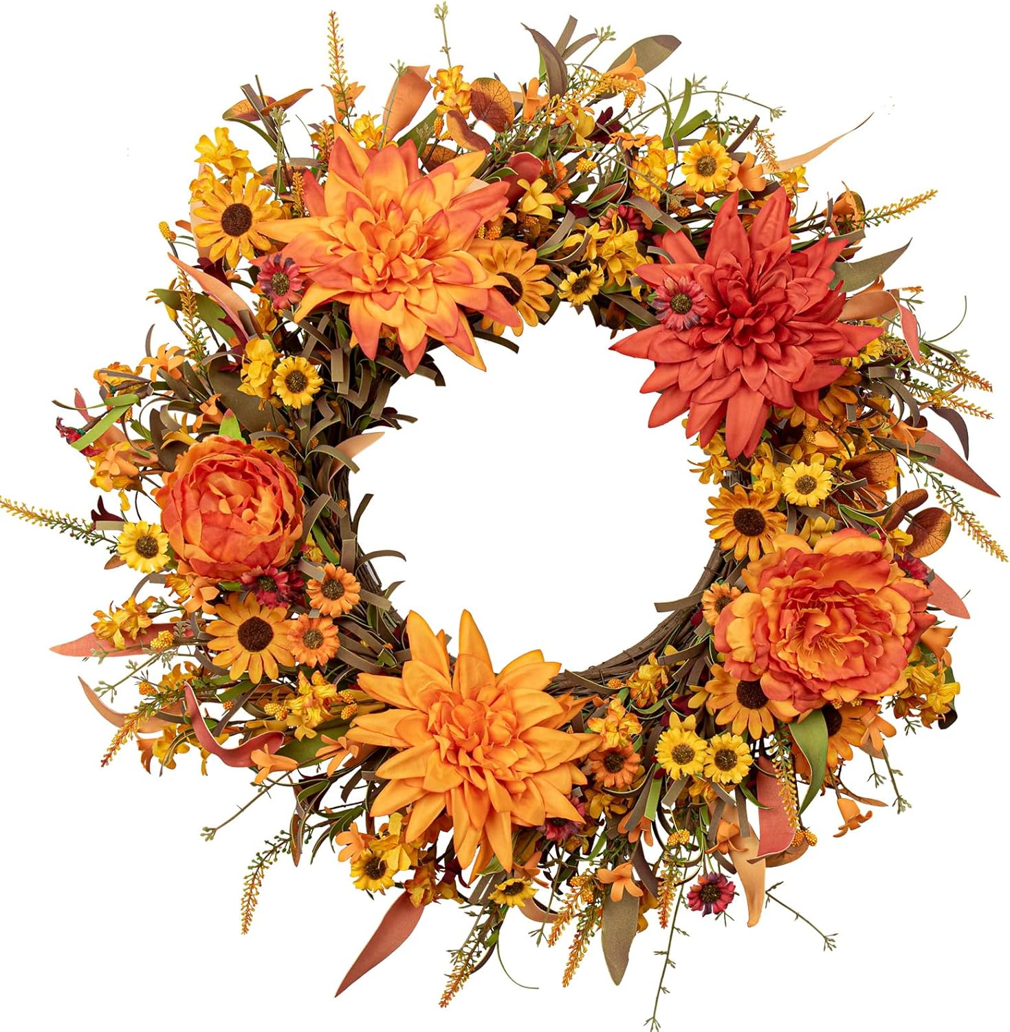 JFLORU 22 Inch Artificial Fall Wreath Autumn Decor for Front Door Thanksgiving Harvest Festival