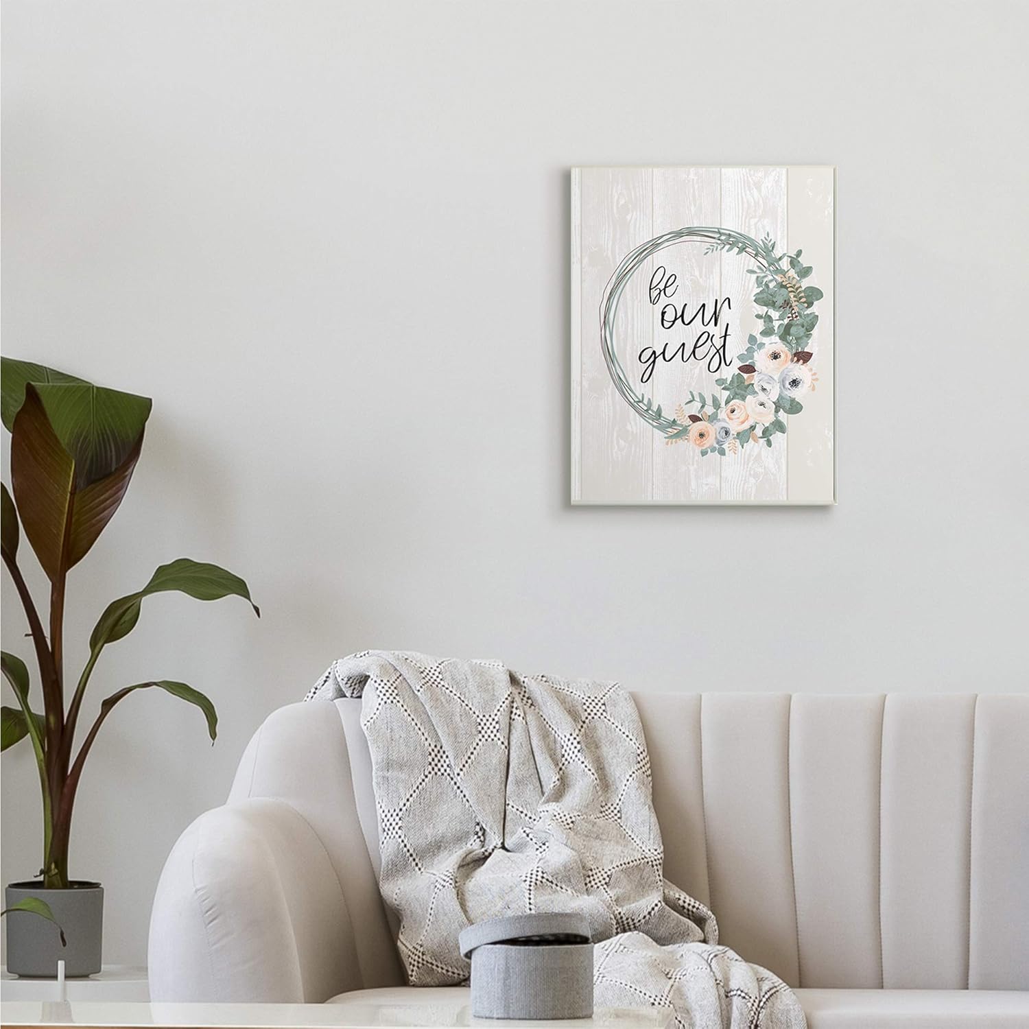 Stupell Industries Be Our Guest Greeting Floral Wreath Wall Plaque 13x19 Grey