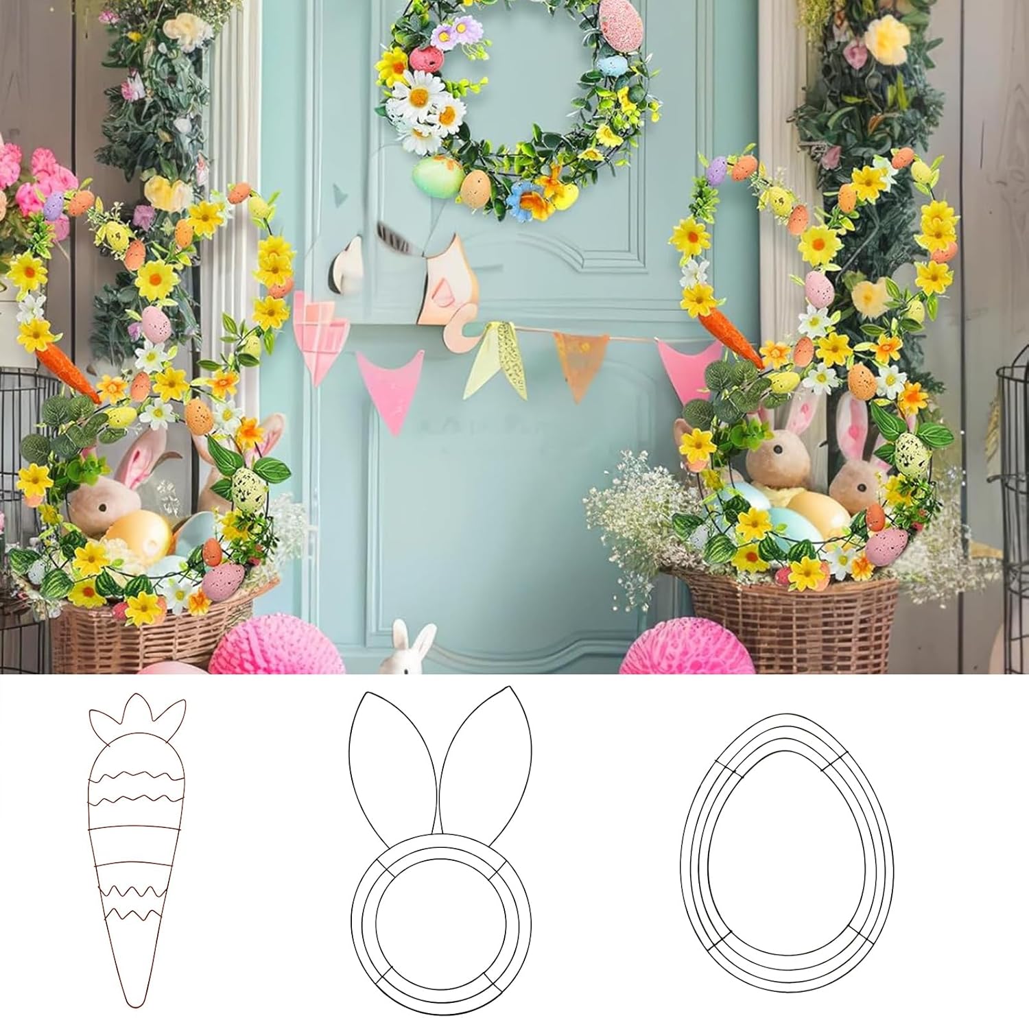 Goodliest 6 Pcs Easter Bunny Wreath Frame for DIY