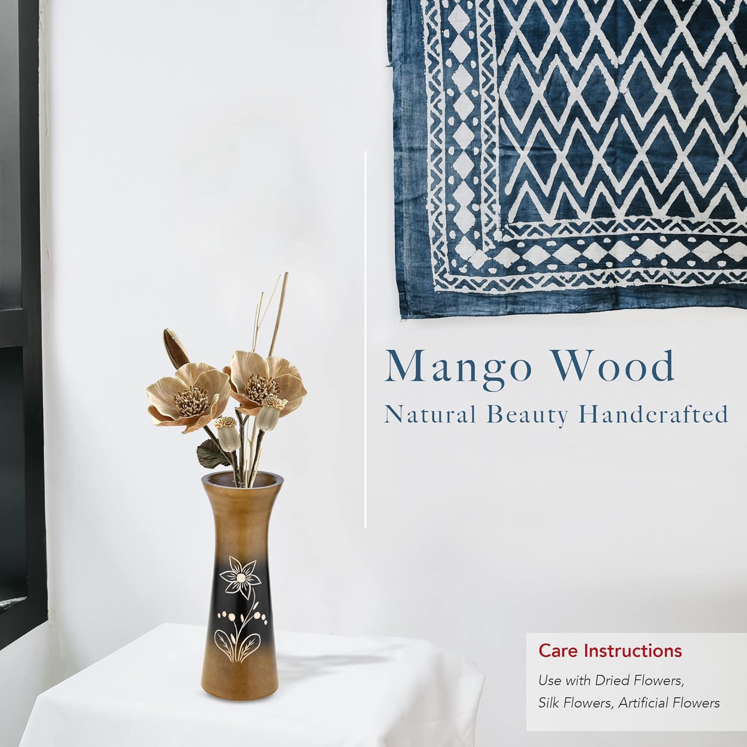 AeraVida Set of 2 Handcarved Mango Wood Vases
