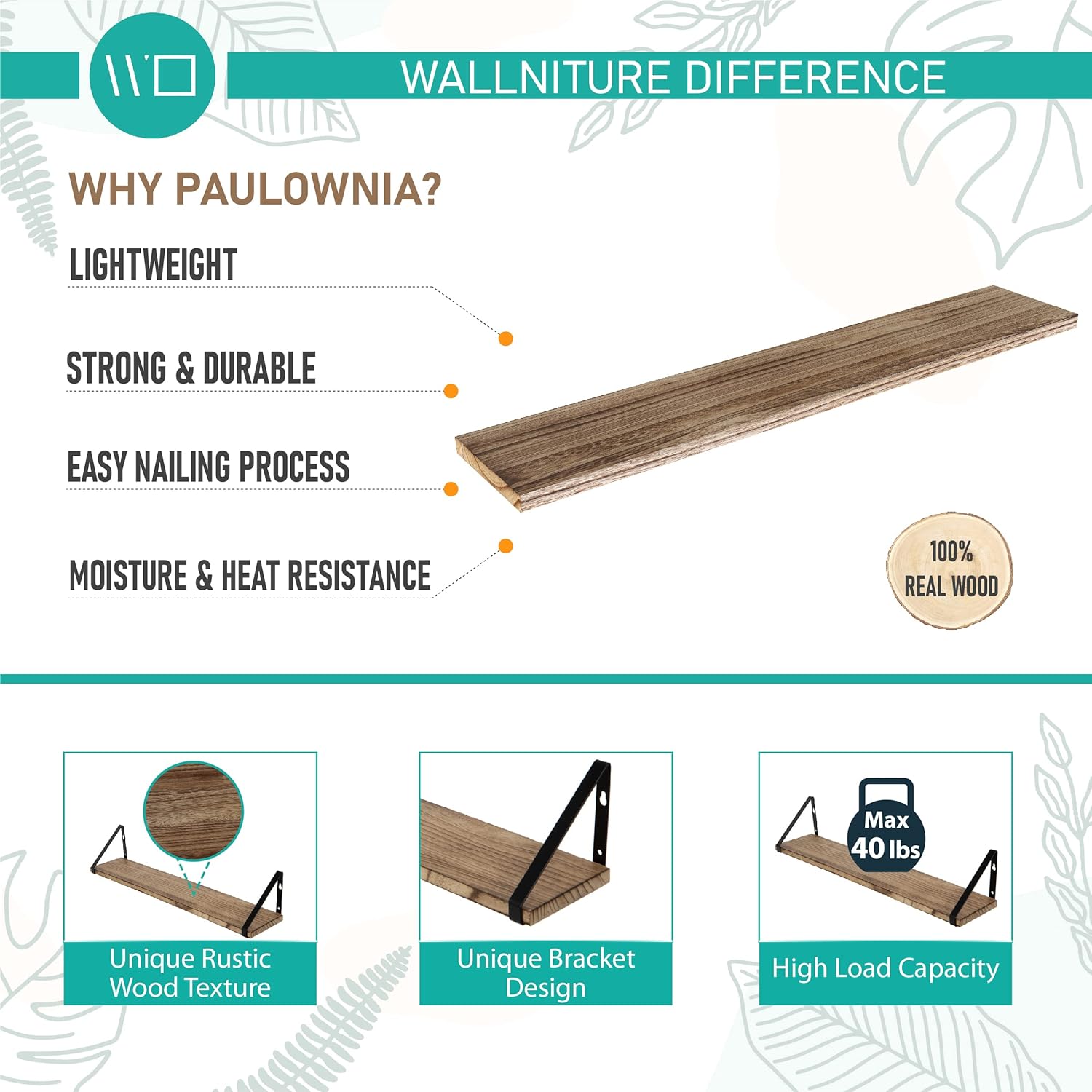 Wallniture Ponza Wood Floating Shelves Set of 4