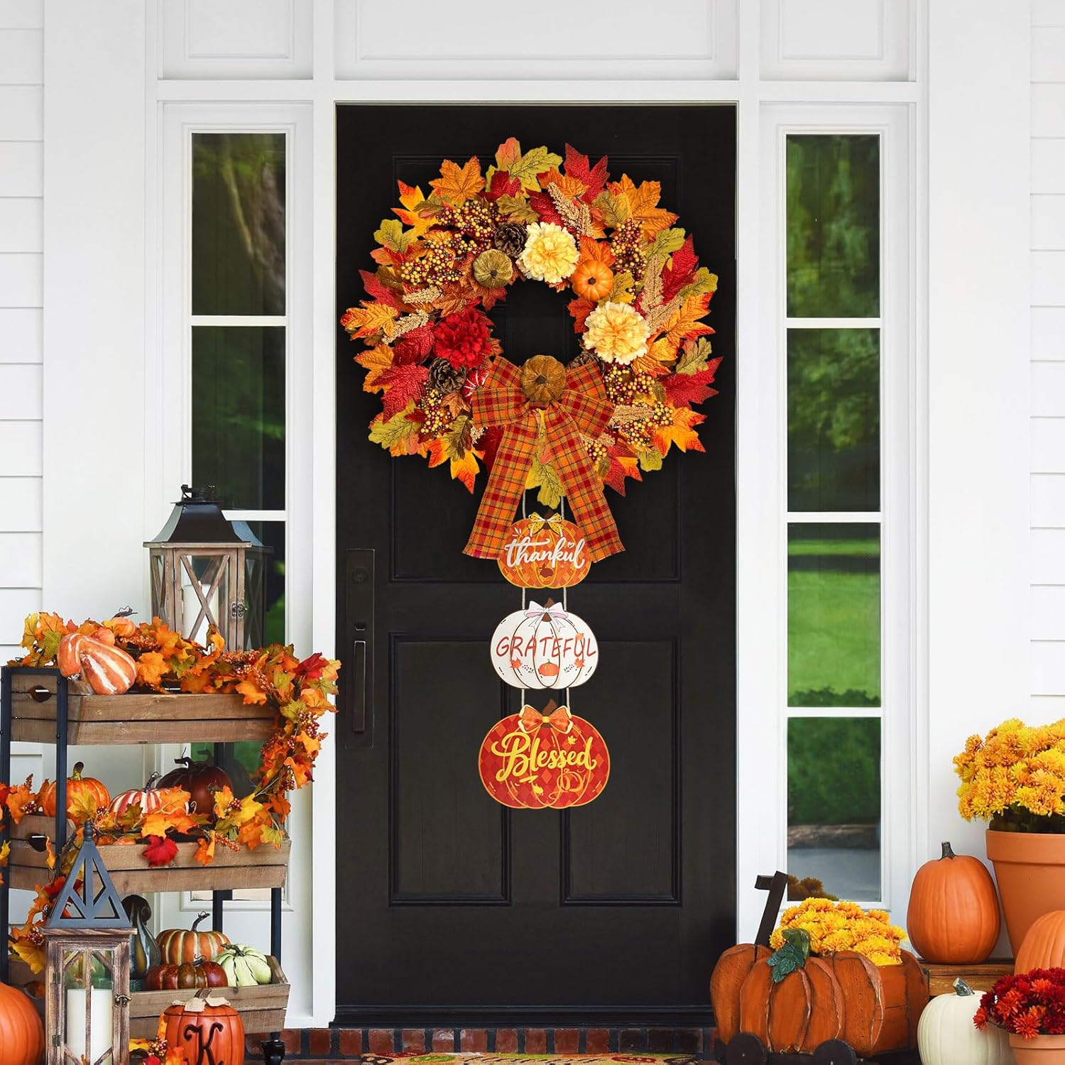 24 Inch Fall Wreath with Lights Pumpkin and Berry Decor