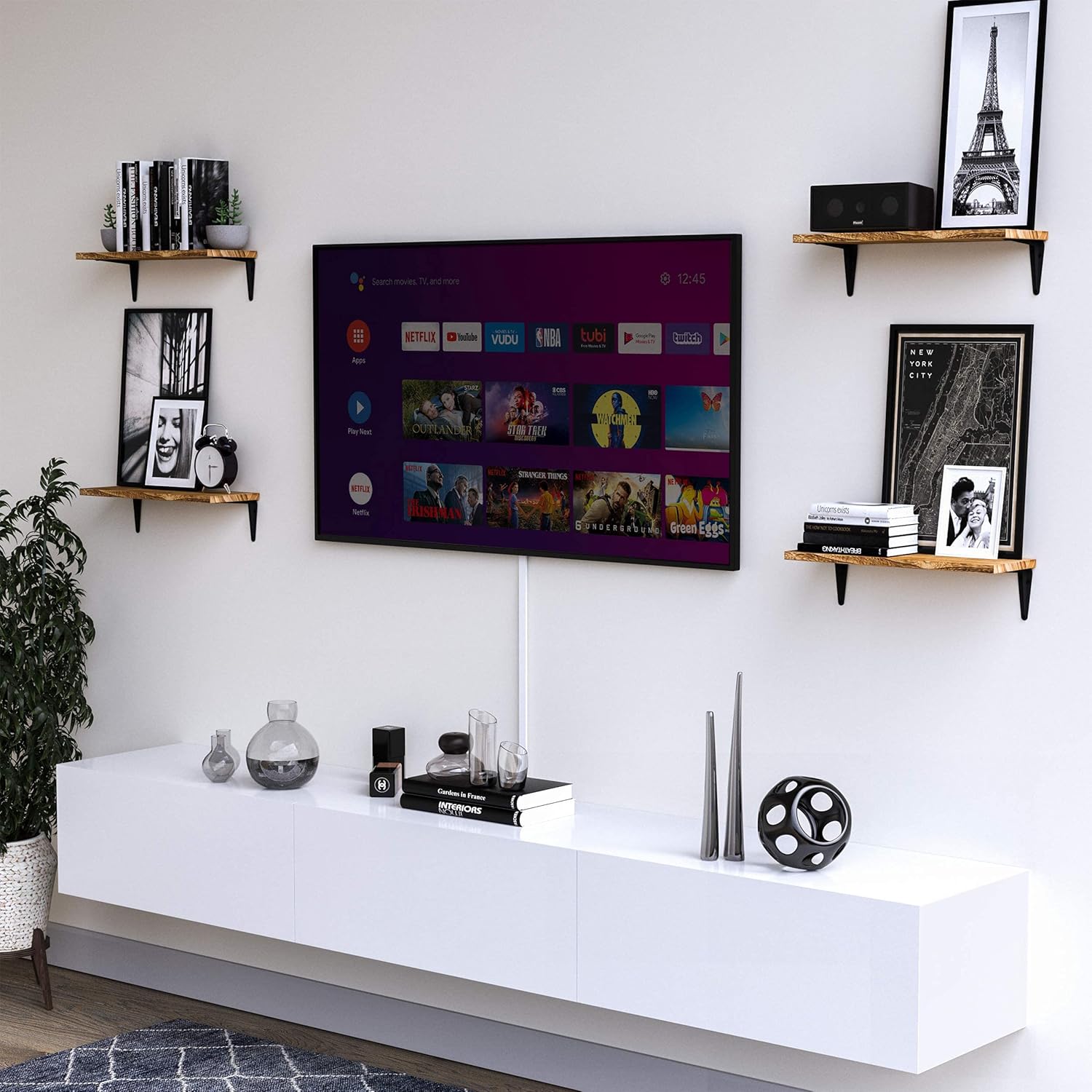 Wallniture Arras Floating Shelves Set of 4 17x6 Burned Finish